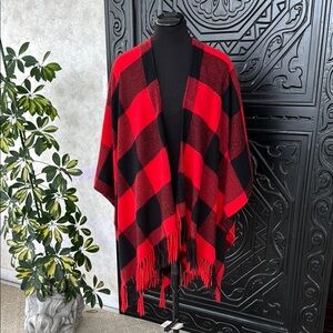 Buffalo Plaid Red and Black Poncho